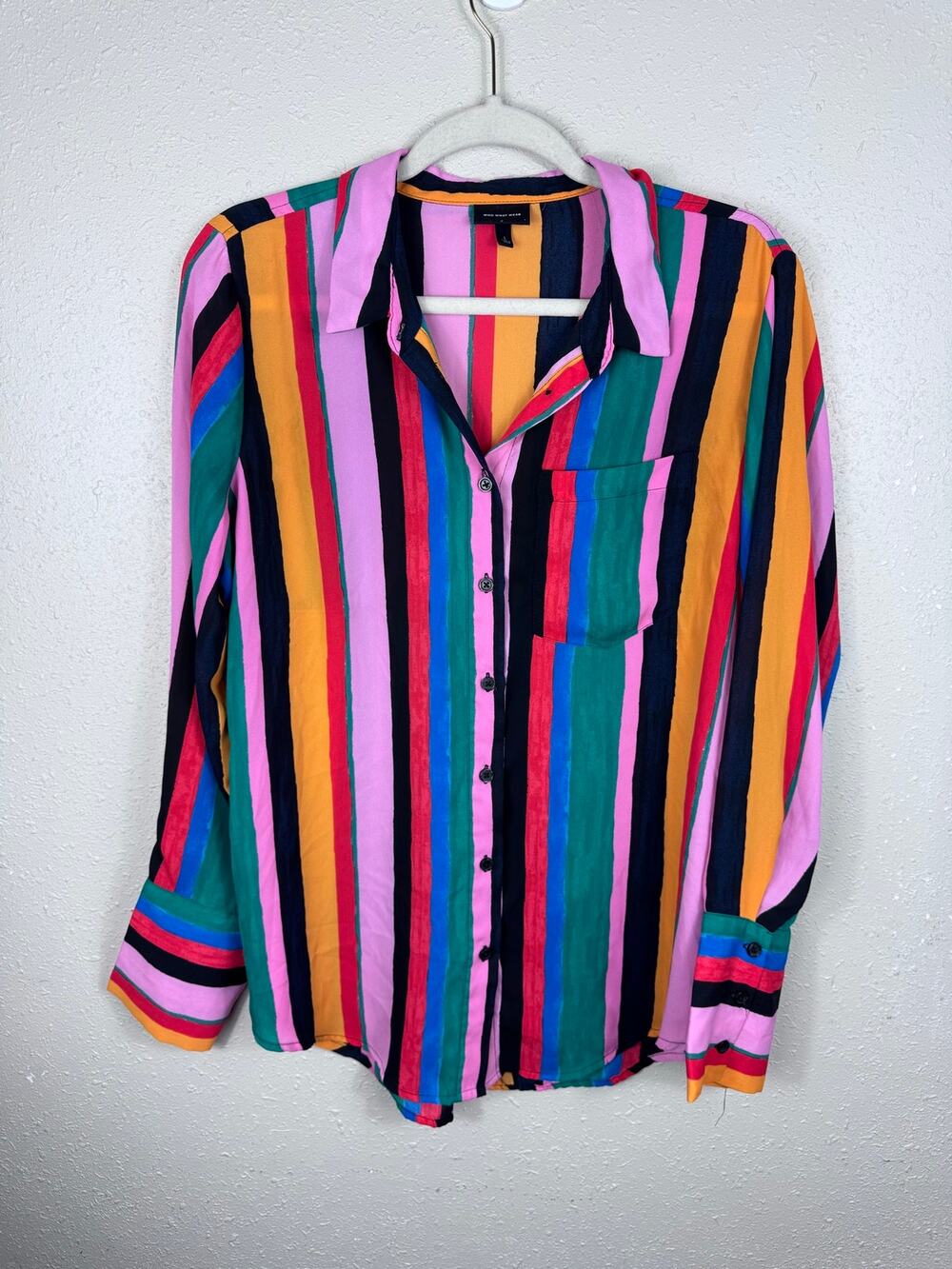 Who What Wear Striped Button Down Top Womens Size Large
